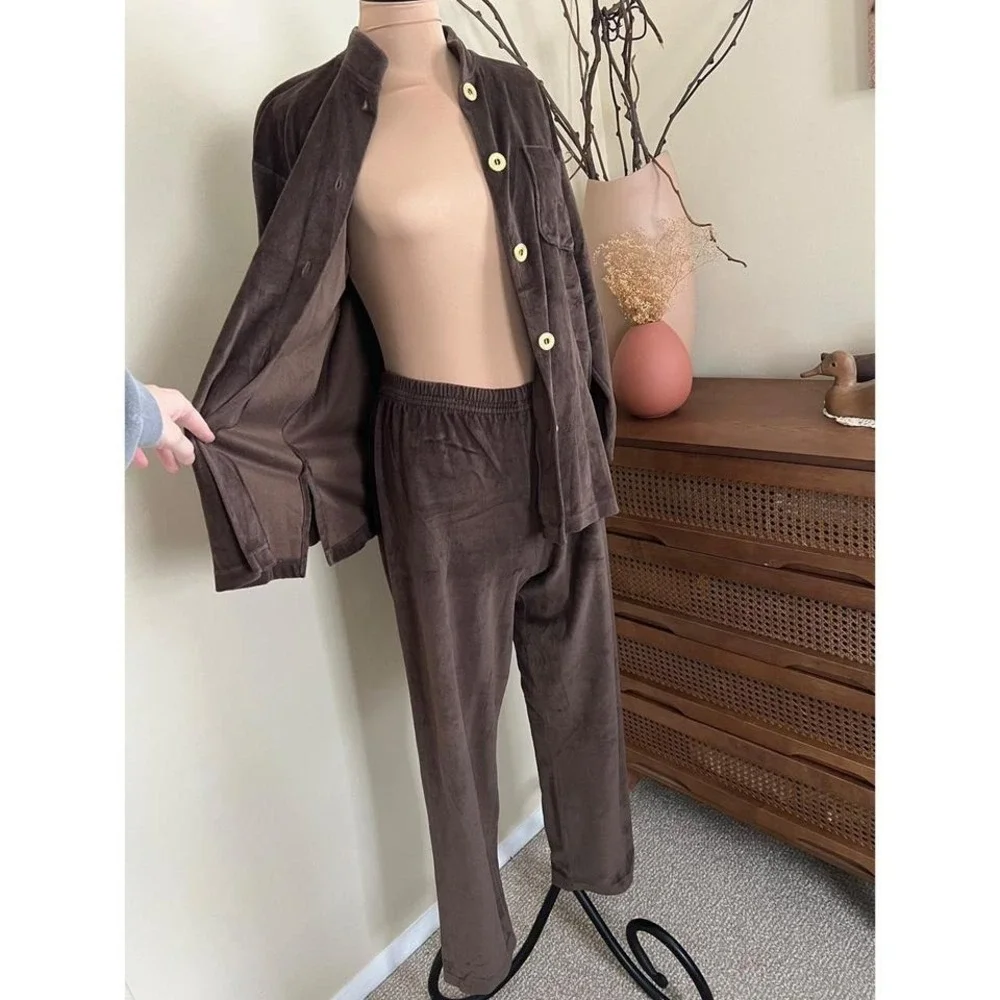 Vintage SK Sport Brown Velour Two Piece Lounge Set - Picture 2 of 6